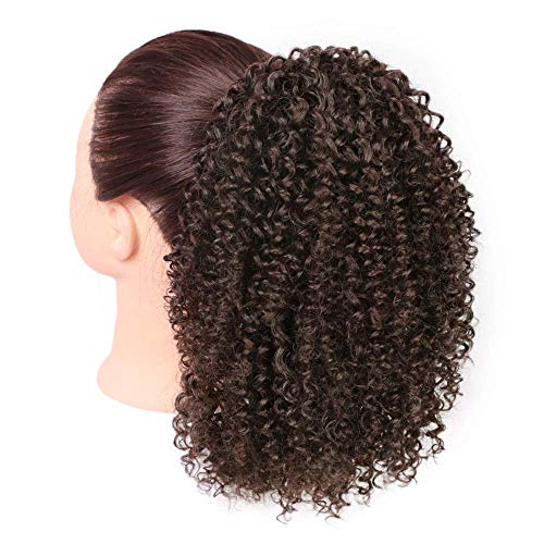 Pontail Extensions de cheveux Bouclé longues pour queue de cheval Kinky Curly Verworrene avec cordon de serrage pour femme Afro Extension de cheveux Ponytail (marron foncé/env. 25 cm) 009a Cover