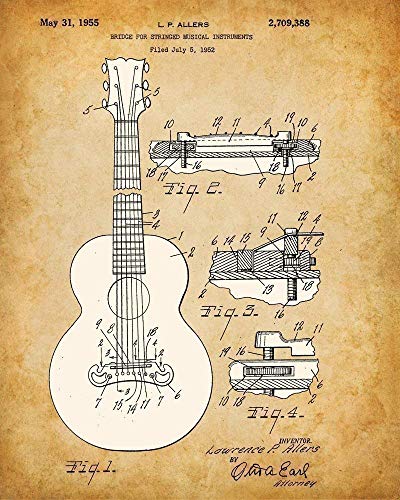 Wall Decor Guitar Patent Art Picture - Set Of 4 Photos - Vintage Guitar Decor, Music Room And Man Cave Display, Guitarist And Musician Gift, 8X10 Unframed Patent Art Print Posters #TOP4