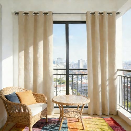 Rideau thermique isolant pour chambre opaque beige à œillets