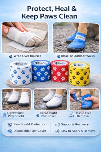 Image of Dog Bandage Cohesive Wrap for Paw & Leg | 5cm x 4.5m - Pack of 8 | Easy Tear, Fur Safe | Self Adhesive Elastic Vet Tape for Walking Protection, Wound Care & Licking Prevention Bandage Roll
