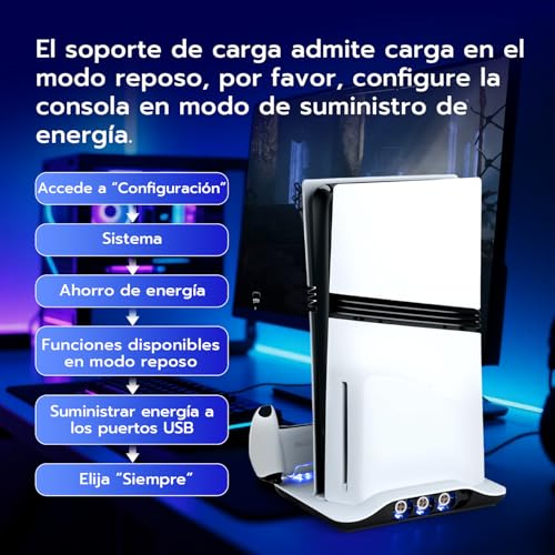 Wigearss Soporte Vertical para PS5/PS5 Slim/PS5 Pro con Ventiladores de Refrigeración, Carga para 2 Mandos, Iluminación LED y Ventilador de Enfriamiento Ajustable en 3 Niveles - imagen 3