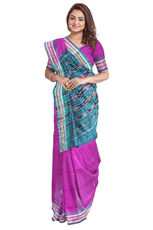 Image of Sambalpuri Handloom Saree Women's Cotton Saree Odisha Handloom Handmade Pure Cotton Khandua Natural Cotton Ikat Sambalpuri Saree For Women Ikat Handloom Saree For Women
