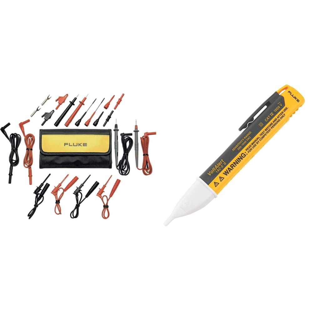 Fluke TL81A Test Lead Set, Deluxe Electronic,Red/Black,Small & 1AC-A1-II VoltAlert Non-Contact Voltage Tester, Pocket-Sized, Voltage Detection Range 90 V to 1000 V AC