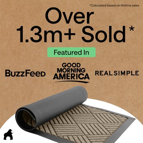 Image of GORILLA GRIP WeatherMAX Door Mat, Indoor Outdoor Use, 47x35, Beige Diamond