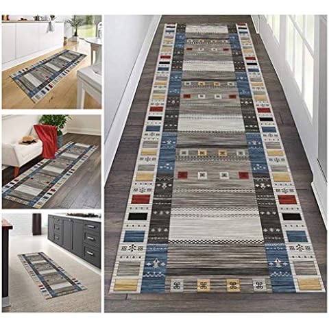 GJIF Runner Rug for Hallway Non Slip, Long Geometry Carpet Polyester Washable Do Not Fade Carpet, for Corridor/ Kitchen/ Living Room, Width 60cm/ 80cm/ 90cm(Size:80x150cm) Cover