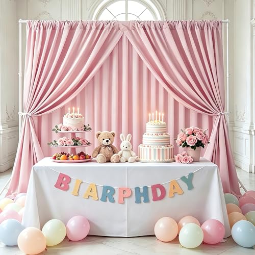 Image of Dusty Rose Polyester Backdrop Curtains: 20 ft x 8 ft Photography Backdrop Drapes - Baby Shower Birthday Party Decorations 4 Panels 5ft x 8ft