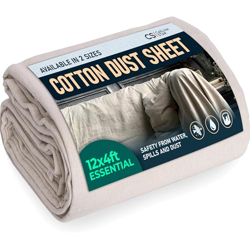 CS Large Cotton Dust Sheets for Decorating 3.6 x 1.3m (12 x 4ft) Reusable Decorator Dust Sheet for Painting Furniture & Floor Protection Heavy Duty Cotton Paint Cover Sheets Range