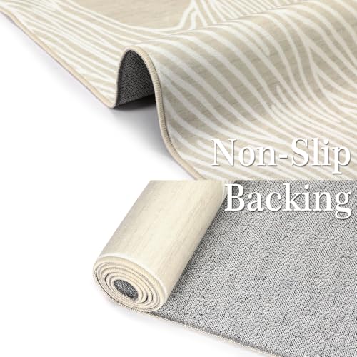 GarveeHome Entryway Runner Rug 2x6 Modern Abstract Runner Rug Non-Slip Washable Rugs for Hallway Indoor Soft Faux Wool Floor Cover Contemporary Kitchen Runners Low Pile Rugs for Laundry Bedside Beige
