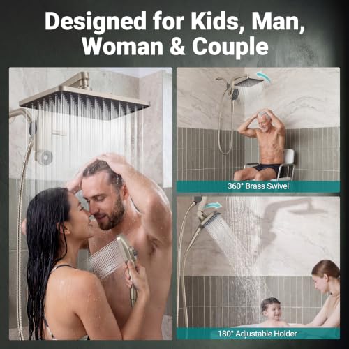 KOSNEW 12" Rainfall Shower Head & Handheld Combo (various) - image 5