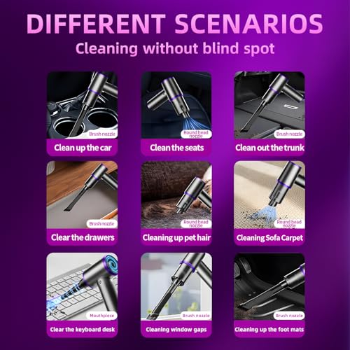 Aihoye Car Vacuum Portable Cordless, 22000PA High Power Mini Vacuum Cleaner with Brushless Motor, 4-in-1 Handheld Vacuum Cleaner & Air Duster for Car, Home, Office, Camping, Pet