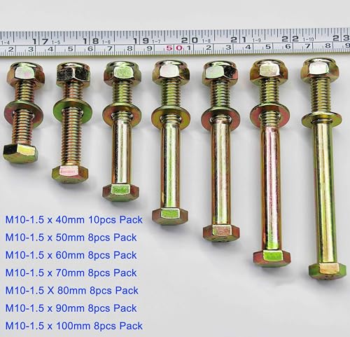Image of M10 x 80mm Hex Head Bolt and Nylon Lock nut Flat Washer Assortment Kit by Color Galvanization,Alloy Steel,Grade 8.8.(8pcs Pack) by Metalsuberg