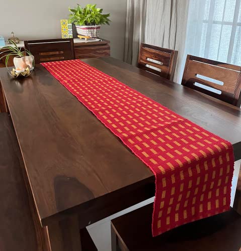 Image of Rangbhar Handloom Ribbed Cotton Table Runner for Living /Dining Room /Home Decor, Anti Skid, Reversible, Machine Washable, 12 X 72 inches, Striped, Red