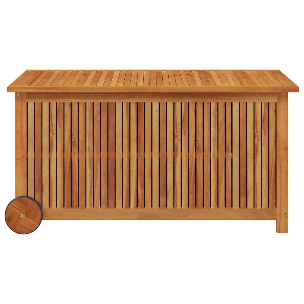 Skrzynia ogrodowa na kółkach, 113 x 50 x 58 cm, lite drewno akacjowe, skrzynia na poduszki, skrzynia na taras, skrzynia na zewnątrz, do przechowywania i porządku