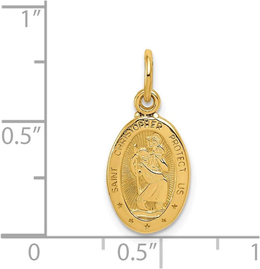 Saint Christopher Medal Charm Pendant 14k Real Yellow Gold (Weight: 0.81 GM, Length : 21 mm, Width: 9.75 mm)