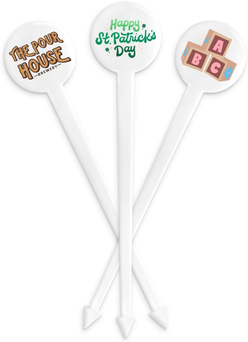 6" Custom White Disc-Top Picks – Personalized Food Picks – Full-Color Printing for Logos & Designs – Ideal for Burgers, Cocktails, Appetizers & Events – 50 Pack