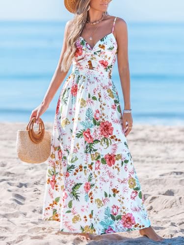 Image of CUPSHE Women's Maxi Dress Floral Print Twisted V Neck Sleeveless Long Dress Summer Casual Dress