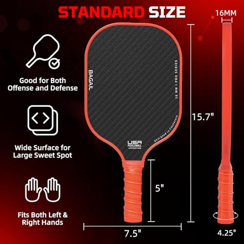 Image of BAGAIL Pickleball Paddles, USAPA Approved Fiberglass Surface Pickleball Set, Lightweight Pickle Ball Rackets with 4 Balls, 1 Bag, Designed in California for Traction and Stability
