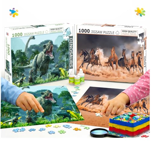 Image of Castle Jigsaw Puzzles, Dinosaurs + Horses, 500 Pcs, Ages 5+ | Realistic Illustration, Brain Booster, Fun and Creative Game, For Kids and Children