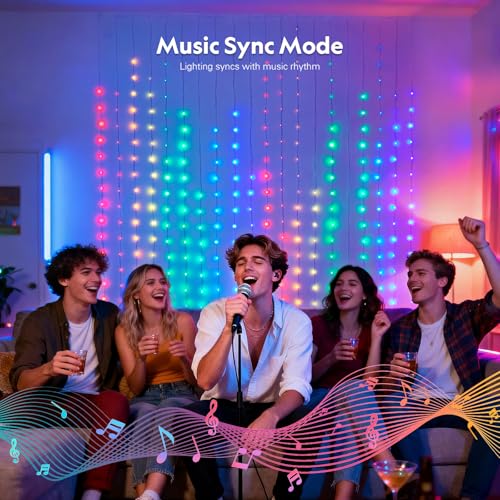 Image of JMEXSUSS 400 LED Smart Curtain Lights for Holiday and DIY Fun, 6.5x6.5 ft