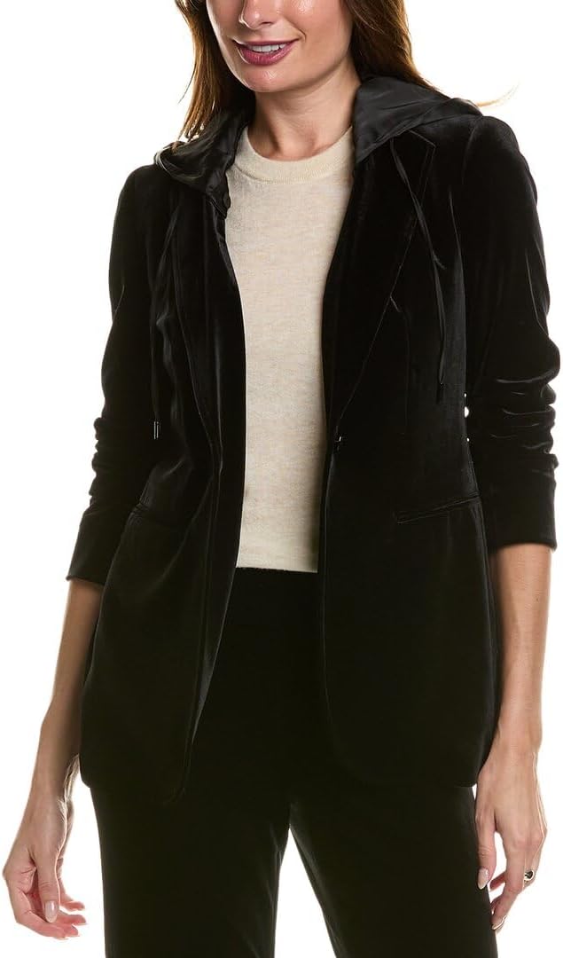 Anne Klein Women's Velvet Notch Collar Jacket W/Hood