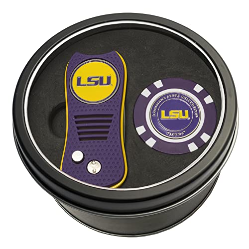 Team Golf Ncaa Lsu Tigers Tin Gift Set With Retractable Divot Tool And Golf Chip Gift Set Retractable Divot Tool & Chip, Includes 2 Double-Sided Enamel Ball Markers, Patented Design, Less Damage To Greens, Retractable Mechanism #TOP13
