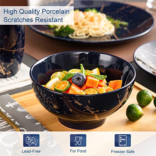 LOVECASA Porcelain Dinnerware Sets for 4, 16 PCS Plates and Bowls Set, Color Glaze with Gold Plate Dish Set, Dinner Sets with Dinner Plates, Dessert Plate, Bowls and Mugs, Dark Blue by LOVECASA - Image 4