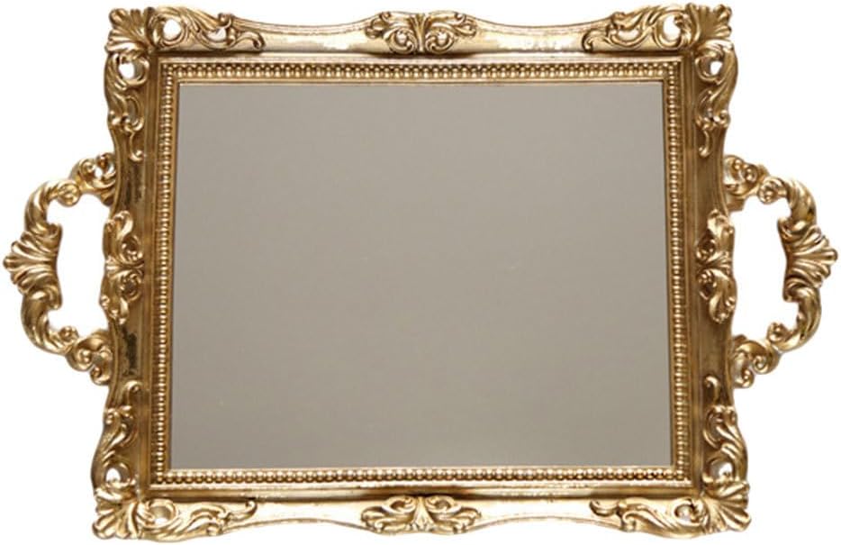 Cabilock Gold Mirror Tray 14.76X9.44 Inches Vintage Vanity Decorative Serving Tray for Jewelry Wedding Dessert Table Home Decor Accent