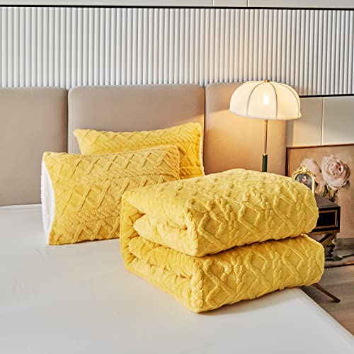 Joyreap 3-Piece Fluffy Faux Fur Sherpa Comforter Set, Queen Size Luxury Tufted Bedding Comforter Set, Ultra Soft Warm Cold Weather Plush Comforter Bed Set- Yellow, 88X88 Inches #TOP6