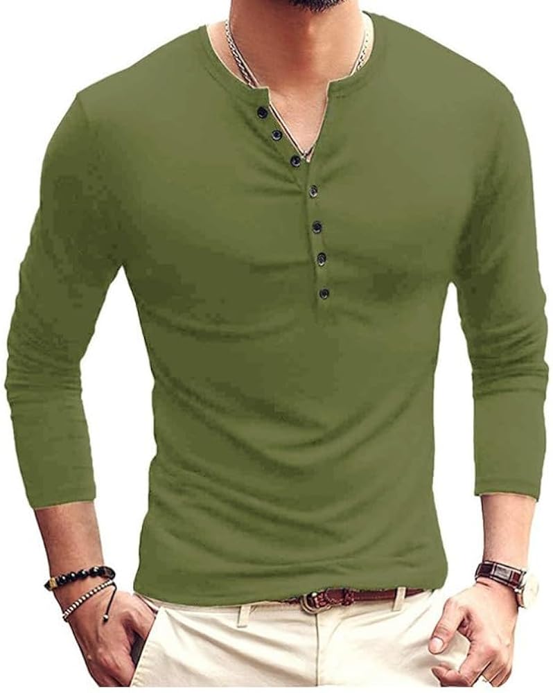 Camiseta Henley Playera Henley Manga Larga Playera Henley Hombre