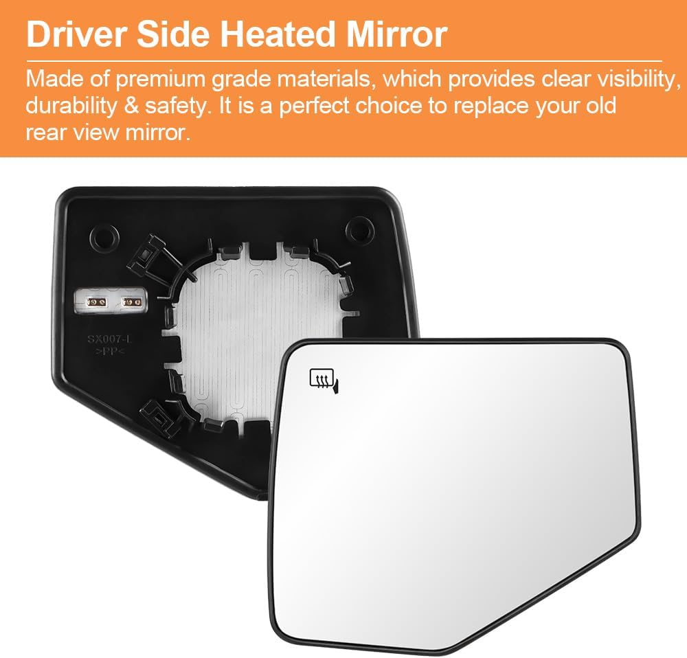 Senzeal Driver Side Heated Mirror Glass Replacement for Ford Explorer 2006-2010 Ranger 2006-2011 Sport Trac 2007-2010 Mercury Mountaineer 2006-2010 (Left Side)