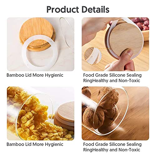 Image of ComSaf Glass Food Storage Canister with Airtight Bamboo Lid (220ml), Clear Glass Jar Container with Seal Wooden Lid for Kitchen Pantry Serving Tea Coffee Sugar Flour Spices (Set Of 12, 220ml)