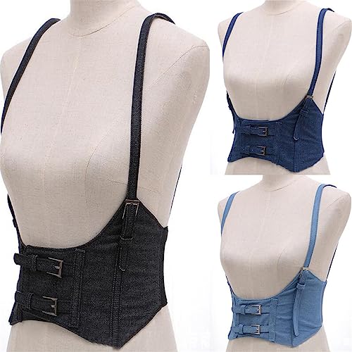 Hcclijo Women Push Up Bust Strap Harness Corset Belts Women Casual Denim Wide Belt Lady Suspender Accessories Elastic Belt2