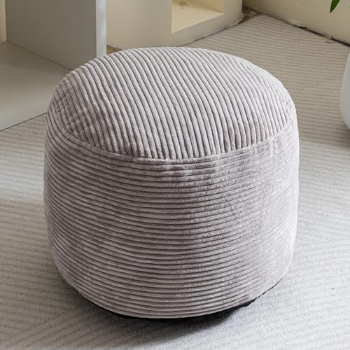 image for HIGOGOGO Round Stuffed Pouf Ottoman, Corduroy Poufs with Foam Chunk Fi