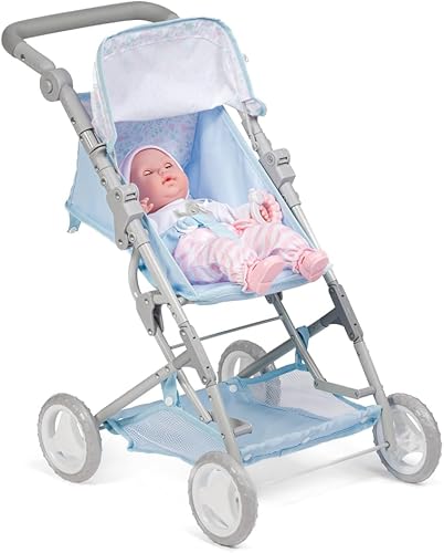 Miniatura 3 de JC Toys - Berenguer Boutique  Cochecito de moda con toldo y almacenamiento  Plegable simple  Colección de accesorios azules  para muñecas de hasta