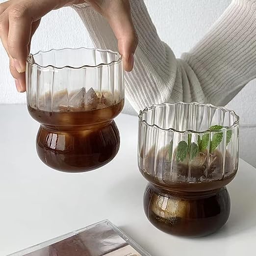 Miniatura 3 de Vasos de cóctel de rayas verticales, paquete de 2 vasos de vidrio estilo origami de 9 onzas, copas de vino en forma de onda, taza de postre, taza de