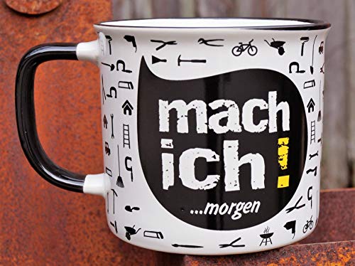G.Handwerk Keramik Tasse Mach Ich! Morgen Emaille-Design Geschenk Kaffeetasse Becher Cover
