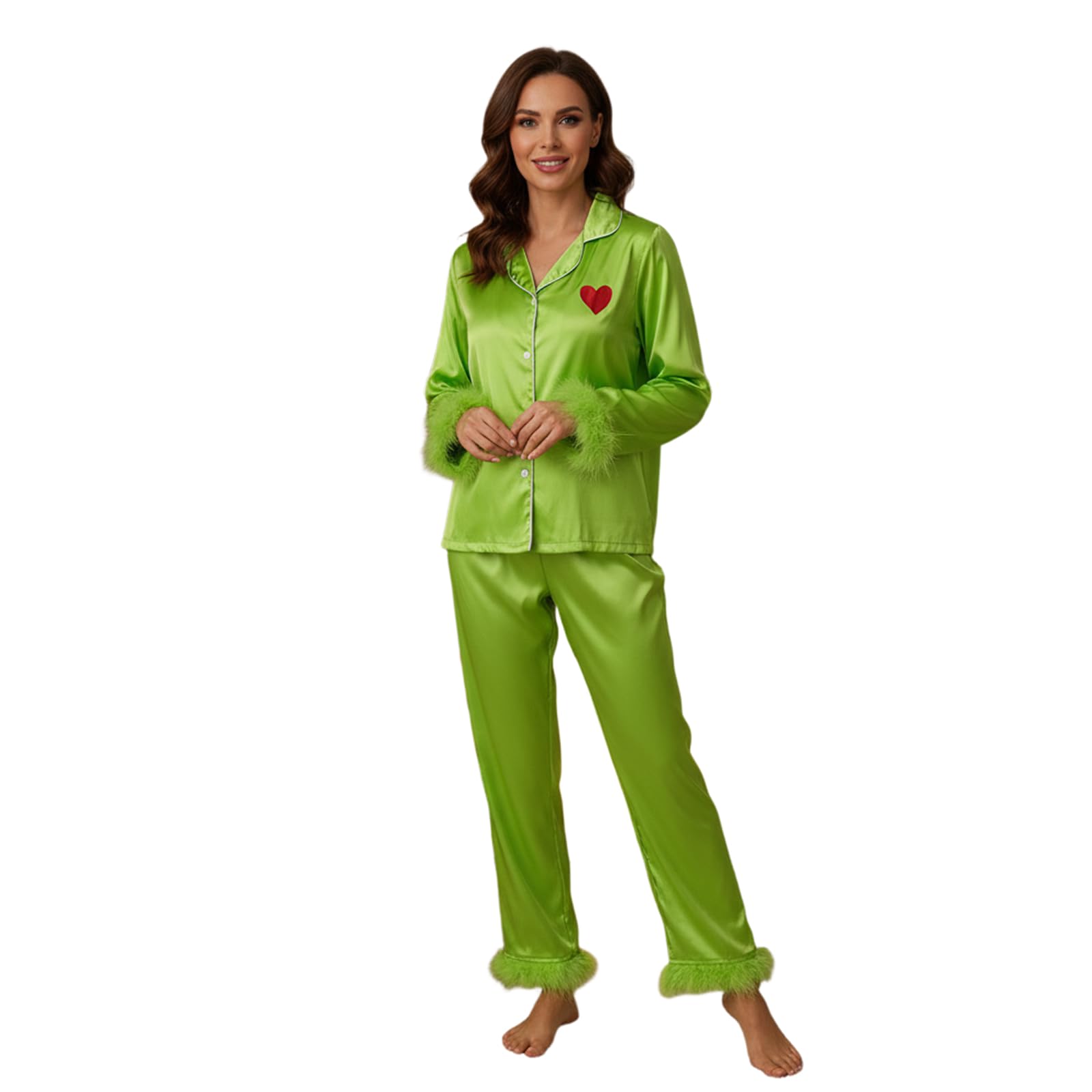 Ayalinggo Toddler Kids Girl Christmas Pajamas Baby Green Satin Silk Button Down Shirts Jammies Xmas Matching Pjs Outfits