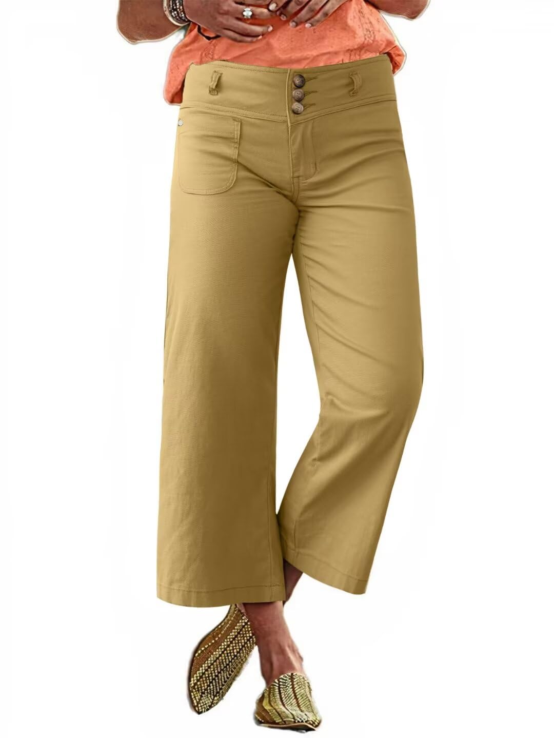 Flamingals Wide Leg Cropped Pants for Women Trendy Mid Rise Button Fly Barrel Jeans Stretchy Casual Ankle Pants