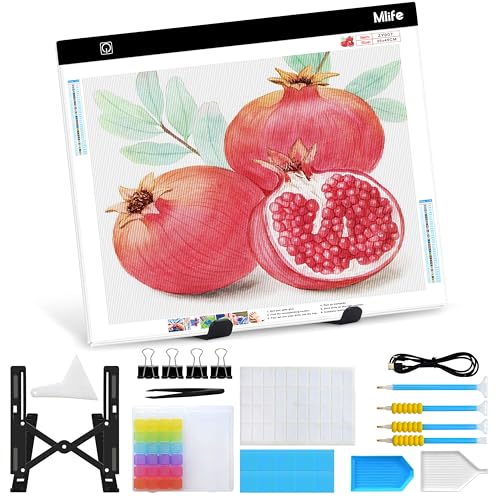 Mlife A3 LED Light Pad Kits-Large Tracing Light Box Diamond Painting Light Board Kit, Diamond Art Painting Accessories for DIY Diamond Art Craft with Bead Storage Container,Pens,Stand
