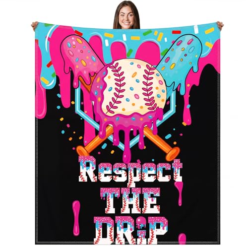 Hillsuren Baseball Ice Cream Drip Blanket Baseball Sports Throw Blanket 50 x 60 Inch Ice Cream Stuff Team Gifts for Boy Ball Lovers Players Home Bed Travel Sofa Living Room Decor Christmas Decor