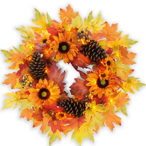 YULETIME Weihnachtskranz, 50,8 cm, Kugeln, Beeren, Tannenzapfen, Blätter, bereifte Fichtenzweige und Tannennadeln (Grün) – Ansicht 1