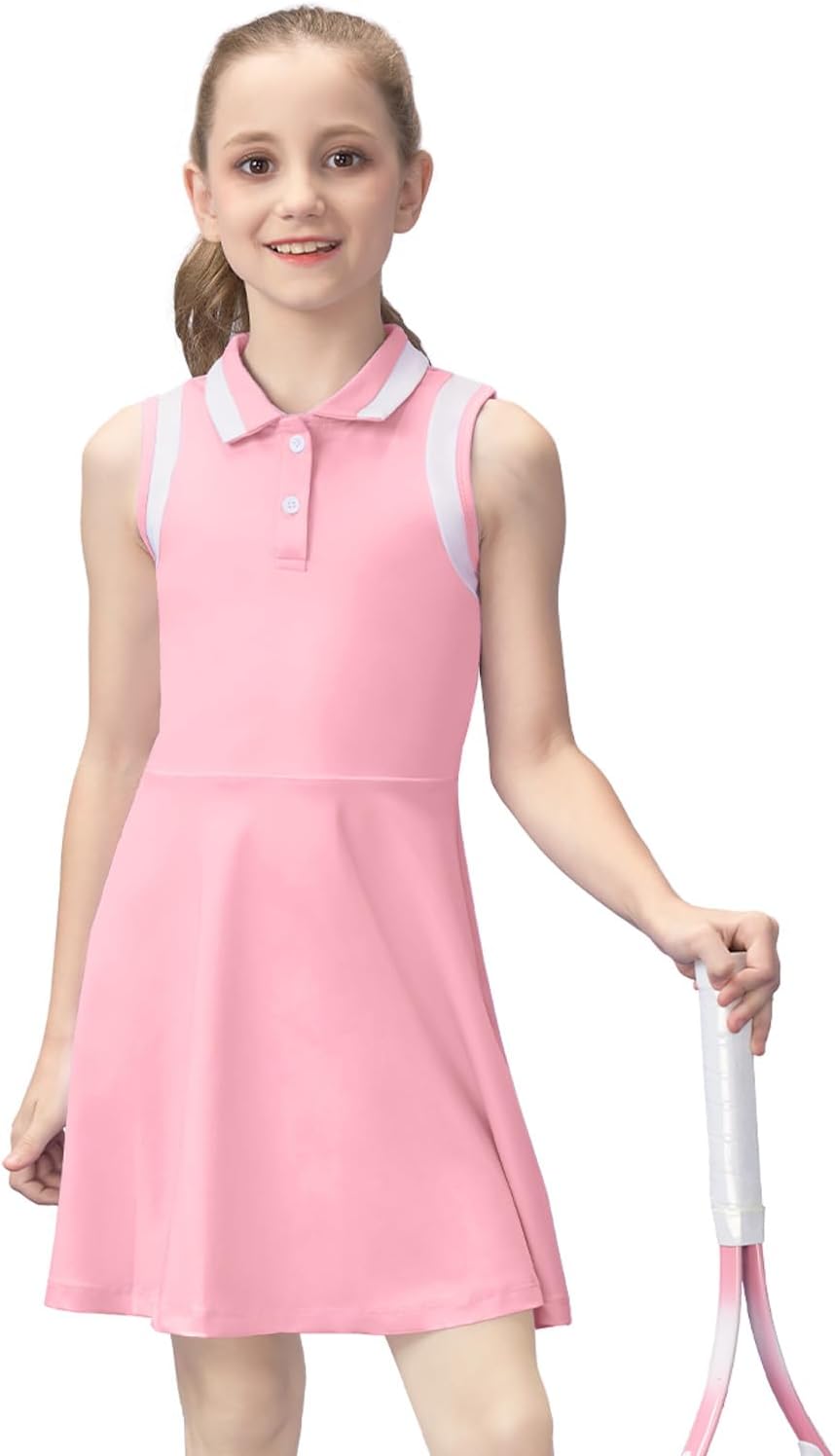 Gogokids Girls Tennis Dress Sleeveless Quick-Dry Kids Golf and Athletic Workout Outfit with Polo Collar for 6-14Y - Image 2