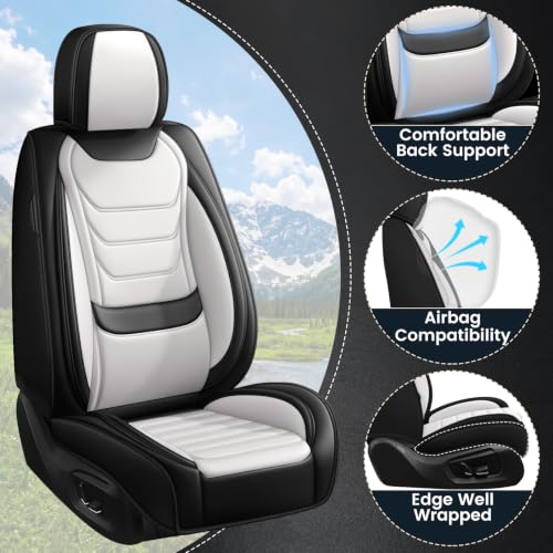 Image of Car Seat Covers Custom Fit Kia Telluride 2020-2026, Waterproof Nappa Leather Car Seat Protector, Breathable Car Seat Cushion, Seat Covers for Car(5 Seats Standard /Black&White)