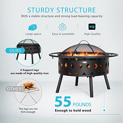 Vivohome 2 In 1 Outdoor Fire Pit - 36 Inch Large Bonfire Wood Burning Outside Firepit For Patio And Backyard With Spark Screen, Round Grill Grid, Poker And Fireplace Cover #TOP4