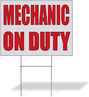 Fastasticdeals Weatherproof Yard Sign Mechanic on Duty Auto Body Shop Car Repair B White Lawn Garden Automotive 18x12 Inches 1 Side Print