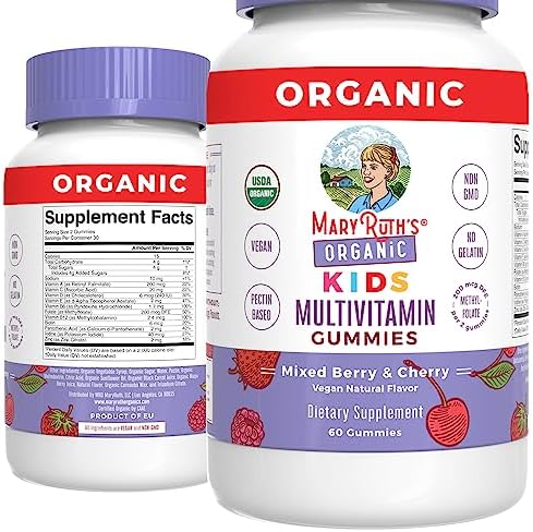 MaryRuth Organics Vitamin, USDA, Kids Multivitamin Gummy for Ages 4+, Vegan, Non-GMO, Only 2 Gummies a Day, 60 Count, Pack of 1