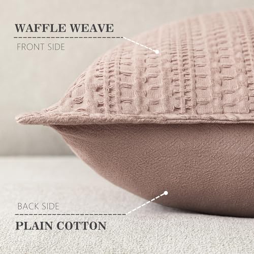 Image of Foindtower Set of 2 Decorative Cotton Waffle Weave Throw Pillow Covers Euro Shams Cushion Covers Accent European Pillowcase for Bed Couch Sofa Bedroom Living Room Home Decor 24x24 Inch Dusty Pink
