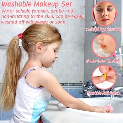 Vextronic Kids Makeup Sets for Girls, Washable Toddler Makeup Kit, Non Toxic Pretend Play Makeup for Kids Ages 3 4 5 6 7 8 9 10 11 12, Little Girls Makeup Kit Toy, Christmas & Birthday Gift (Pink)
