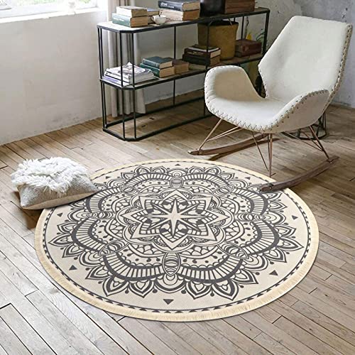 SHACOS Vintage Baumwollteppich Rund Grau Mandala Teppich Baumwolle Waschbar Handgewebt Boho Wohnzimmerteppich mit…
