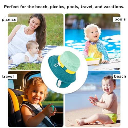 Image of HECCEI Baby Sun Hat with Neck Flap, Windproof, Sunscreen, Warm, UPF 50+ DryShade SkyCandy Outdoor Beach Hat for 0-24 Months